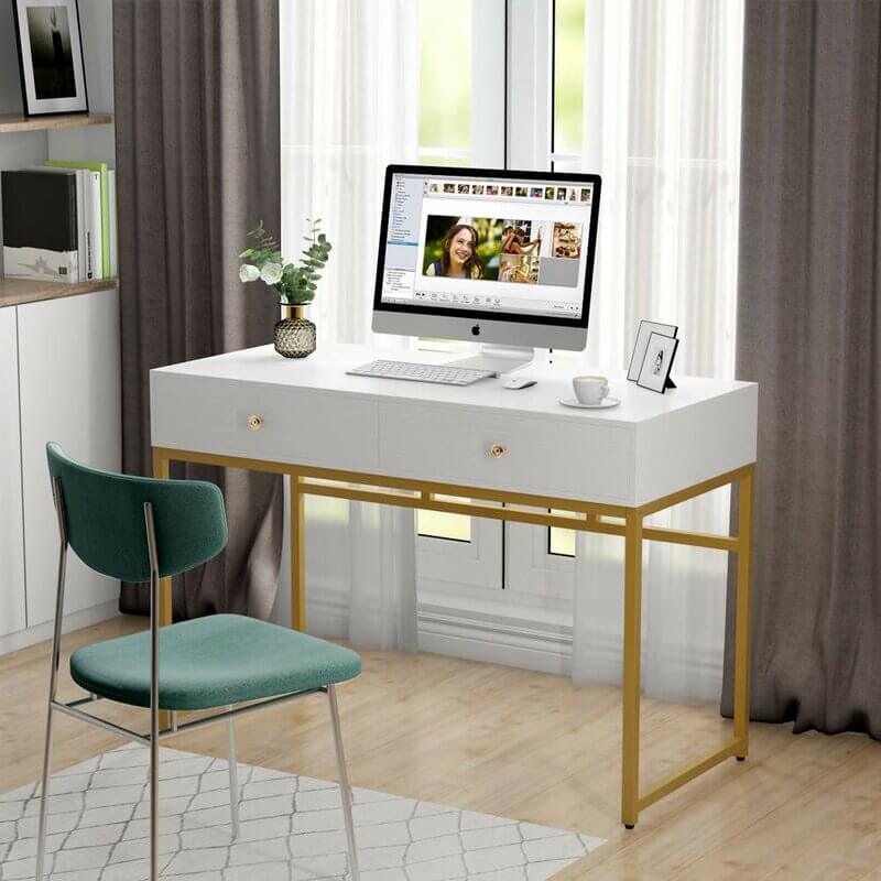 chic-home-office-desk gold and white desk