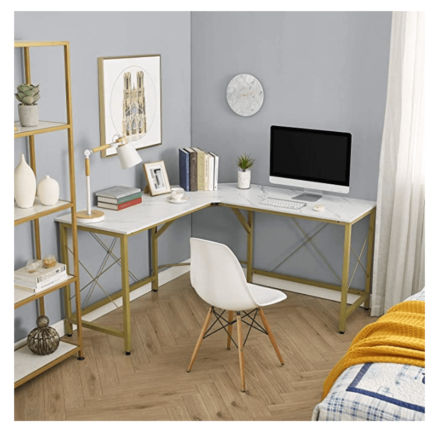 white and gold office desk