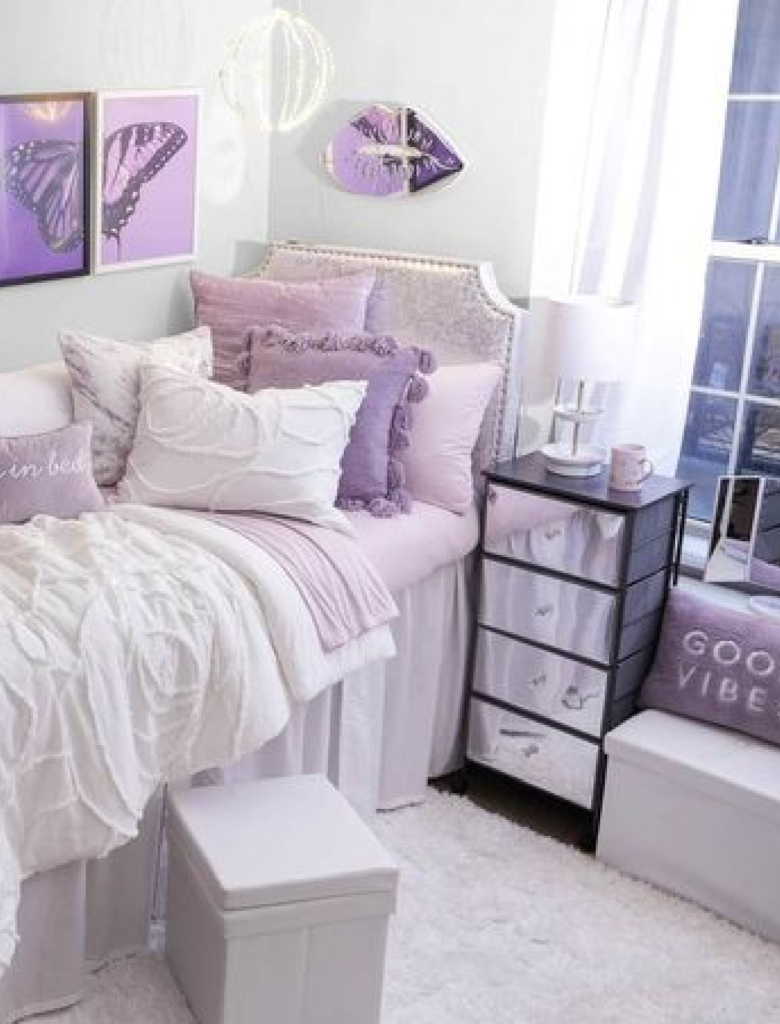 purple dorm room decor